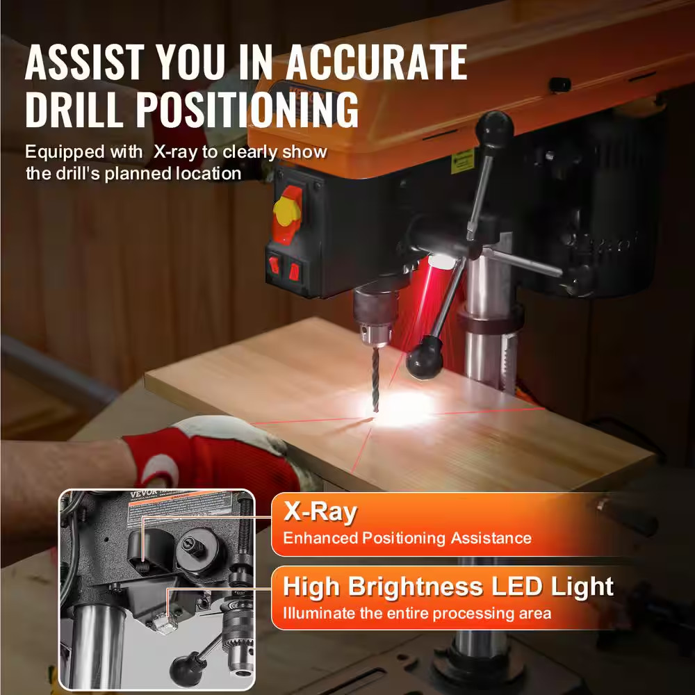 Drill Press Variable Speed Laser 1/2 Chuck Bench Top Base Cast Iron Shop Tool