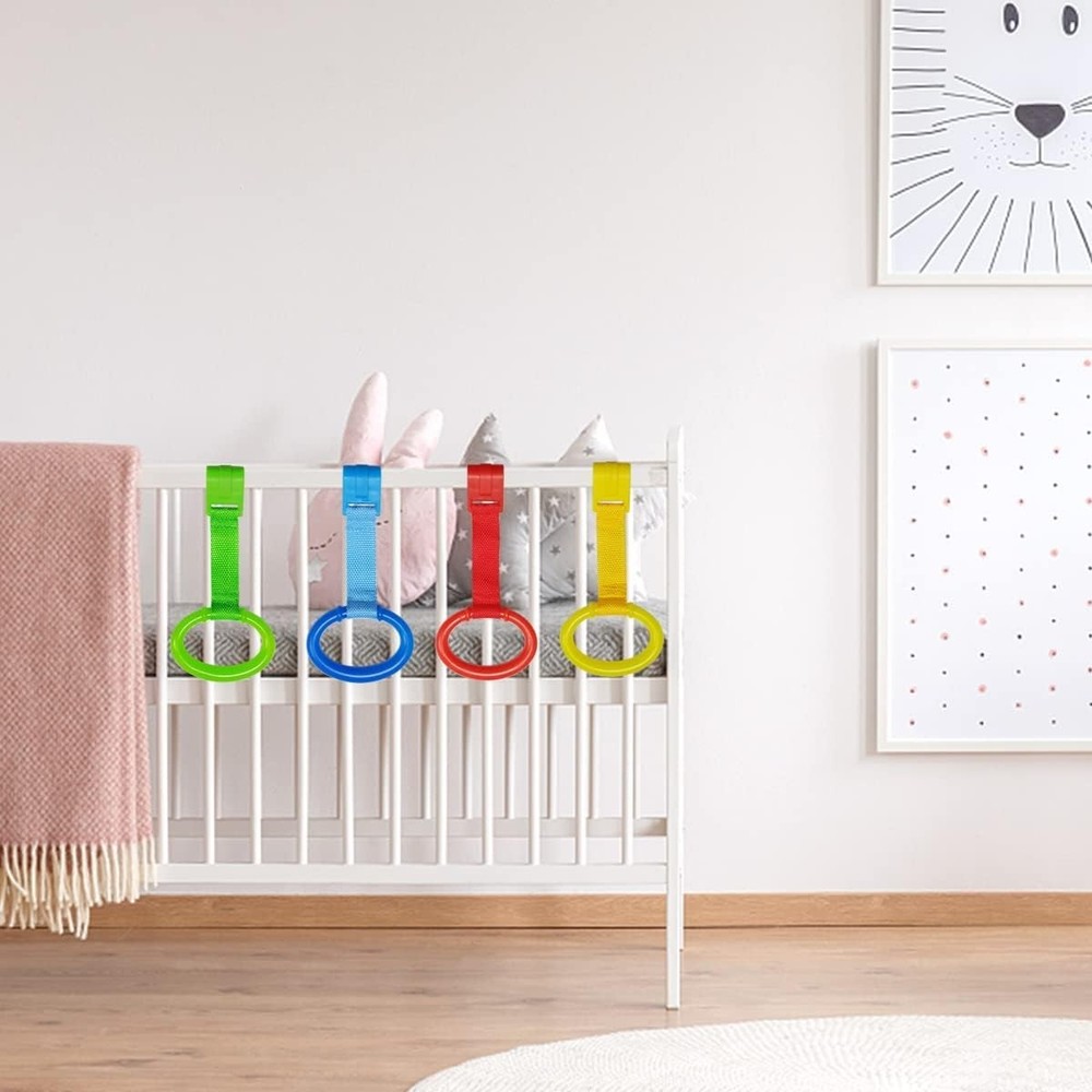 4-Piece Crib Pull Rings - Cartoon-Themed Infant Support for Walking Practice