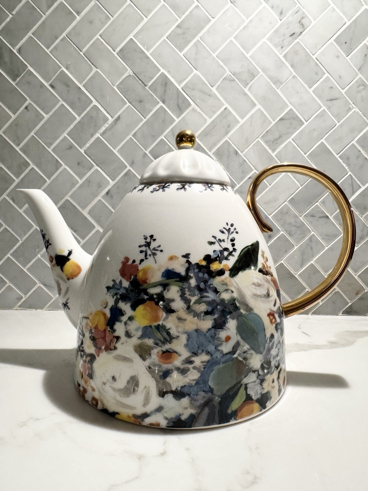 Anthropologie Botanica Teapot Floral Stoneware Afternoon Housewarming Hostess