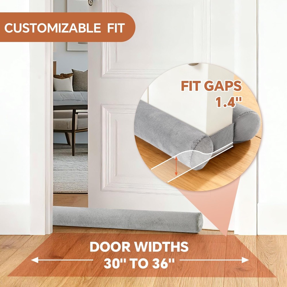 Adjustable Under Door Draft Stopper 30"-36"Double Side Block Design Windproof