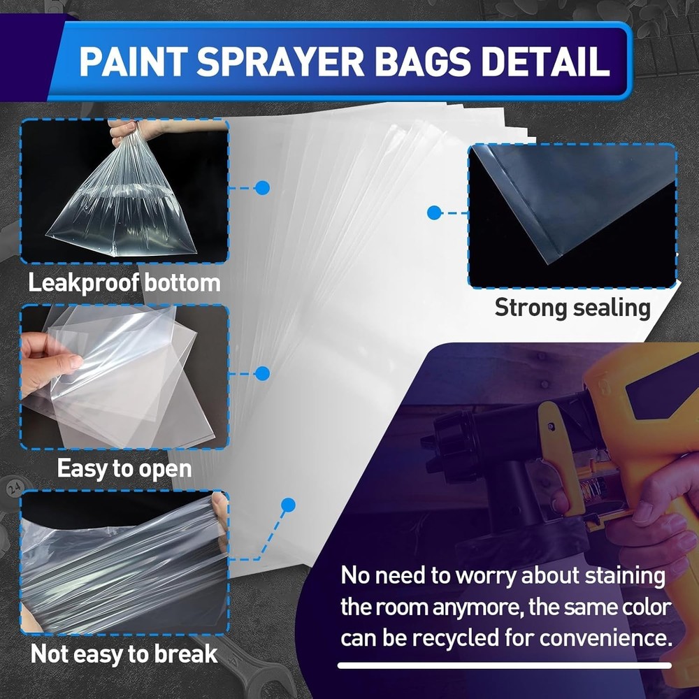 Durable 100-Count Paint Sprayer Bag Liners - 7.8'' x 11.8'' Easy Clean Solution