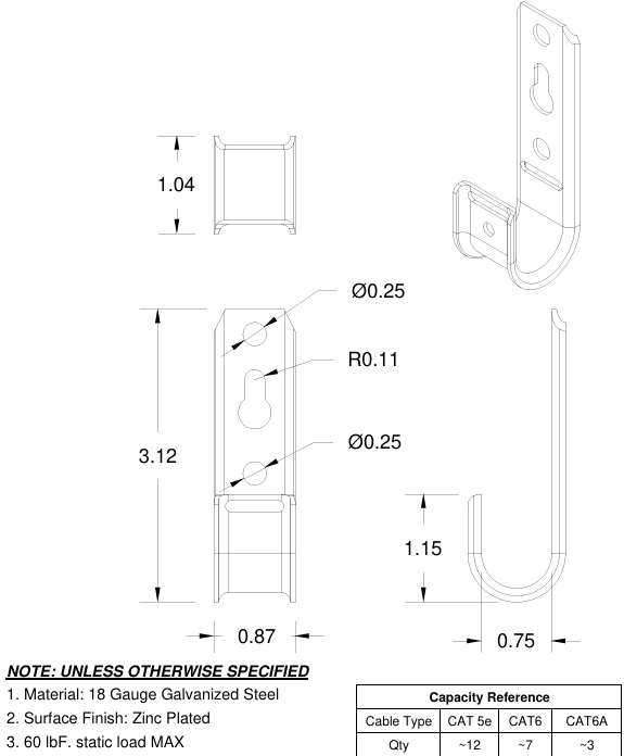 ICC 3/4" Wall Mount J-Hook ICCMSJHK22 (25 Pack)