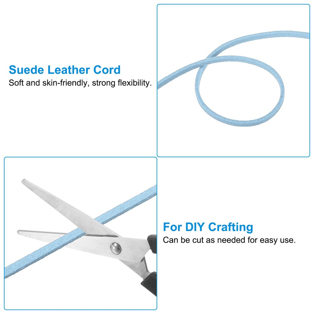 Suede Lanyard String with Roll Spool 98 Yard, Flat Microfiber Cord, Light Blue