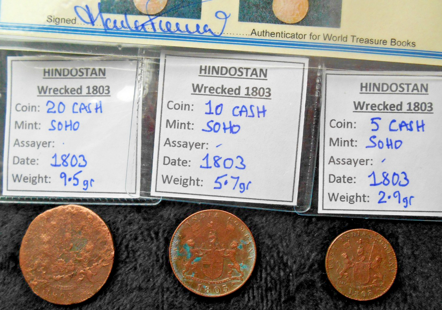 Shipwreck TREASURE coins HINDOSTAN wreck 1803 EAST INDIA Co SHIP 20+10+5 cash !