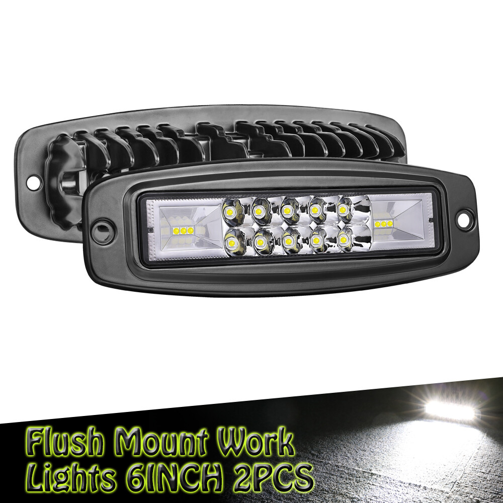 2X 7" Flush Mount LED Pods Work Light Bar Combo Driving Reverse Off Road UTV 12V