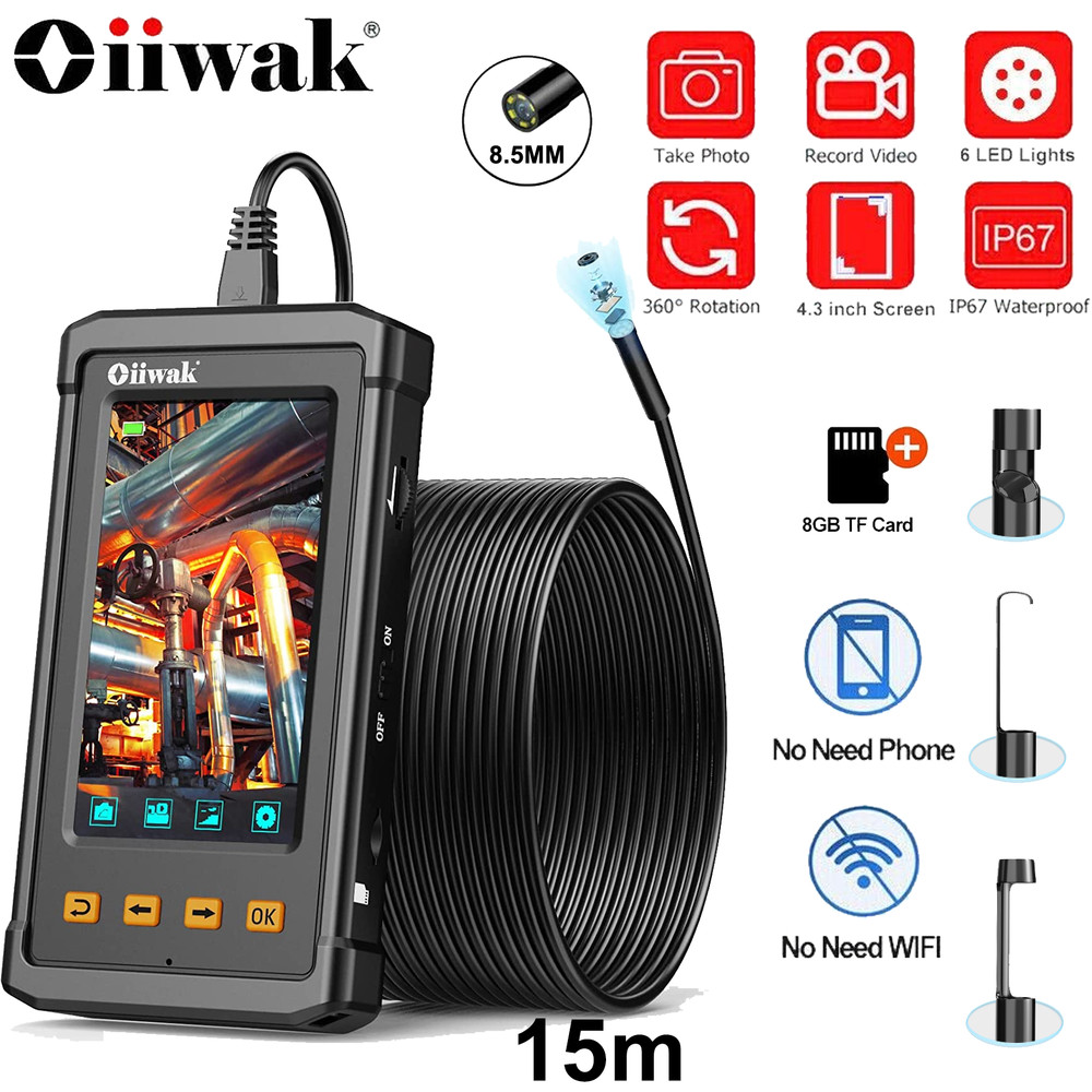 15M 4.3'' Endoscope Inspection Camera Pipe Camera Channel Camera Endoscope Dual