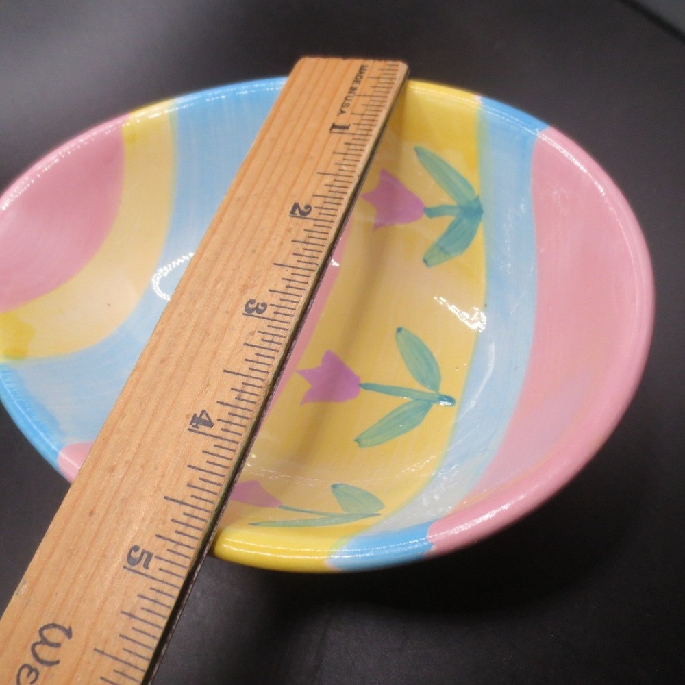 Vtg Greenbrier Intl 6.25" Egg Shaped Ceramic Easter Egg Candy Dish Plate Tulips