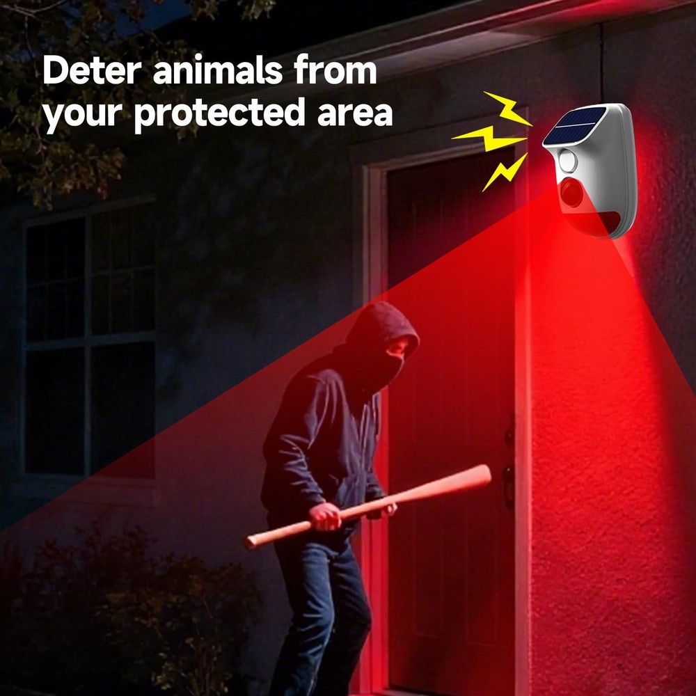 Solar Motion Sensor Alarm - 120dB IP65 Waterproof Security Siren with Strobe ...