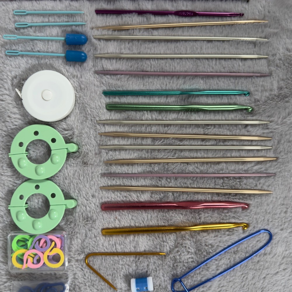 Complete Knitting Crochet Set Metal Needles Hooks Gauge Ruler Project Tools