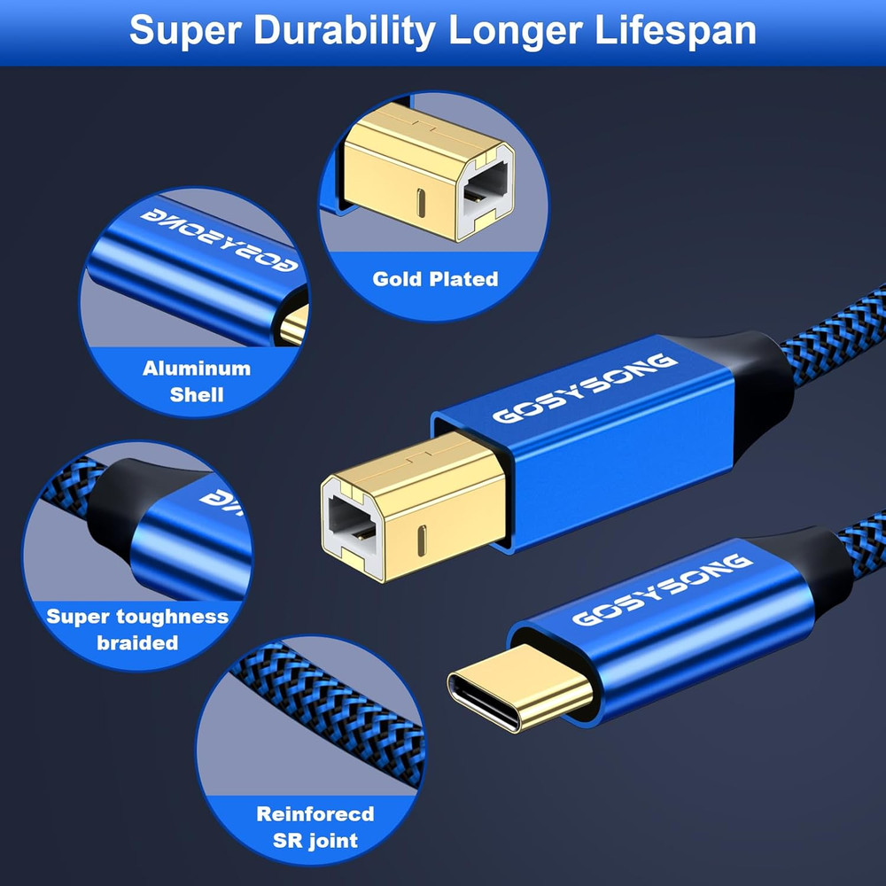 USB C to B Printer Cable 20Ft, High Speed USB C Printer Cord Compatible with Pri