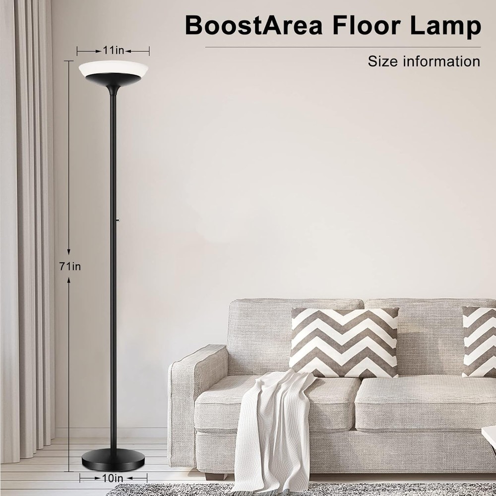 Torchiere Floor Lamp 30W Super Bright LED Standing Lamp Stepless Dimmable Pole