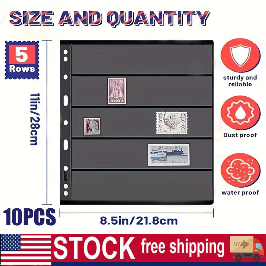 10 Sheet, 5 Rows Pages for Stamp Collectors, Stamp Pages for Stamp Album Binder