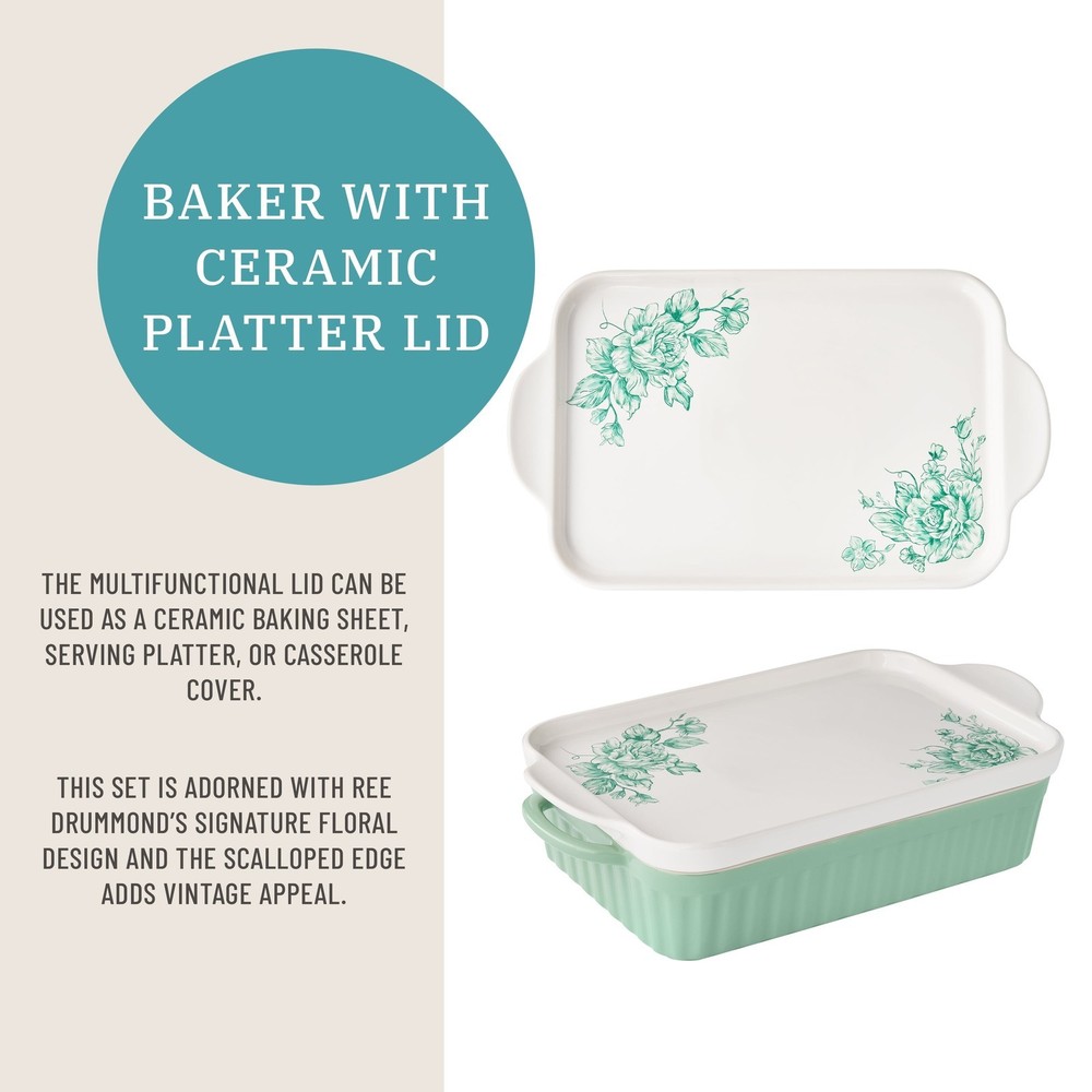 Rectangular Baker with Platter Lid 9" x 13" Durable Construction Charming New