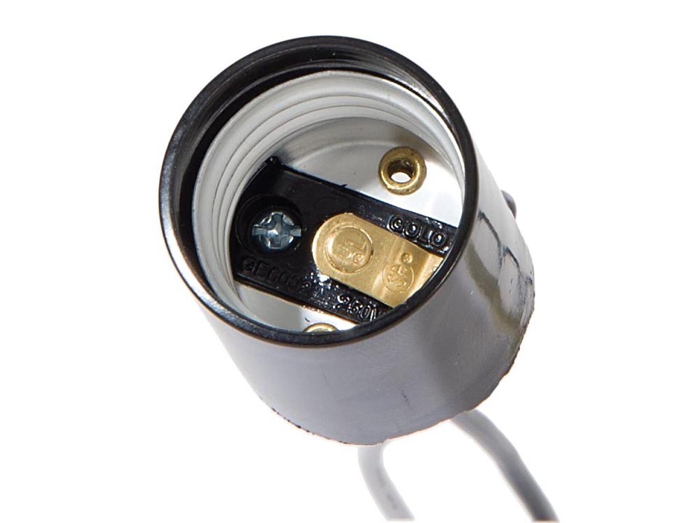 B&P Lamp Medium Base Phenolic Fixture Socket with Bottom Turn Know and Wire