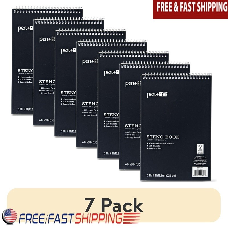 Steno Pad Top Spiral Binding 100 Sheets Gregg Rule Notepad Note Taking 7 Pack