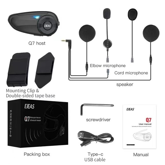 Intercomunicador Moto Bluetooth 5.0 Motorcycle Intercom Headset 7 Riders FM Q7