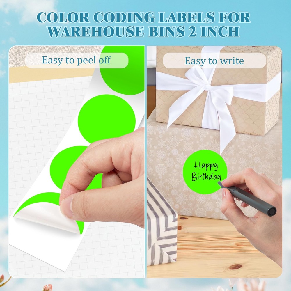2 Inch Round Color Coding Labels (500 Count) - Fluorescent Green Dot Stickers...