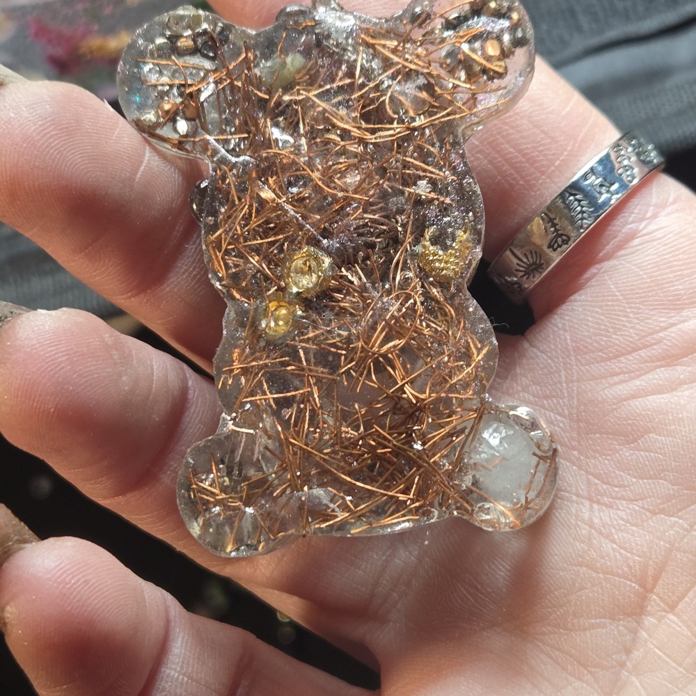 Orgonite Bear Bag Charm Copper Quartz EMF Protection
