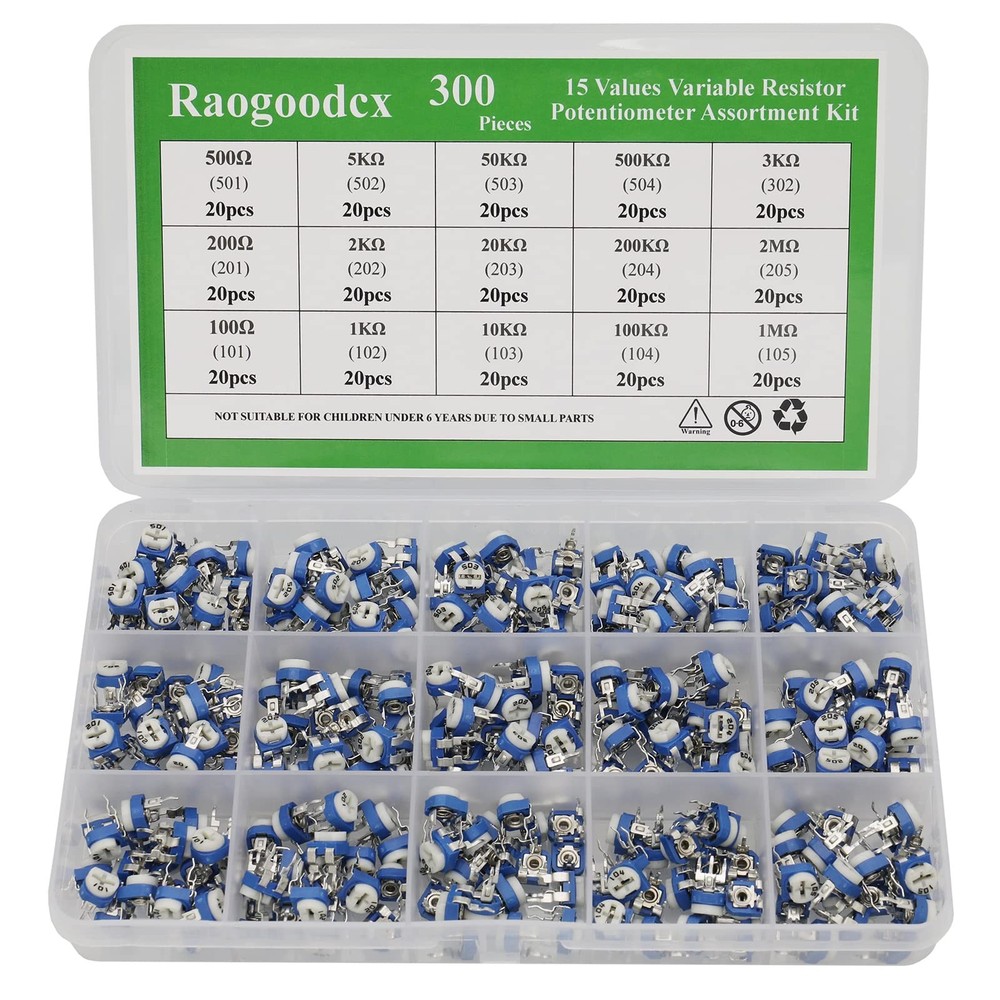 300Pcs 15 Value 100 ohm- 2M ohm Trim pots Variable Resistor 6mm Potentiometer...
