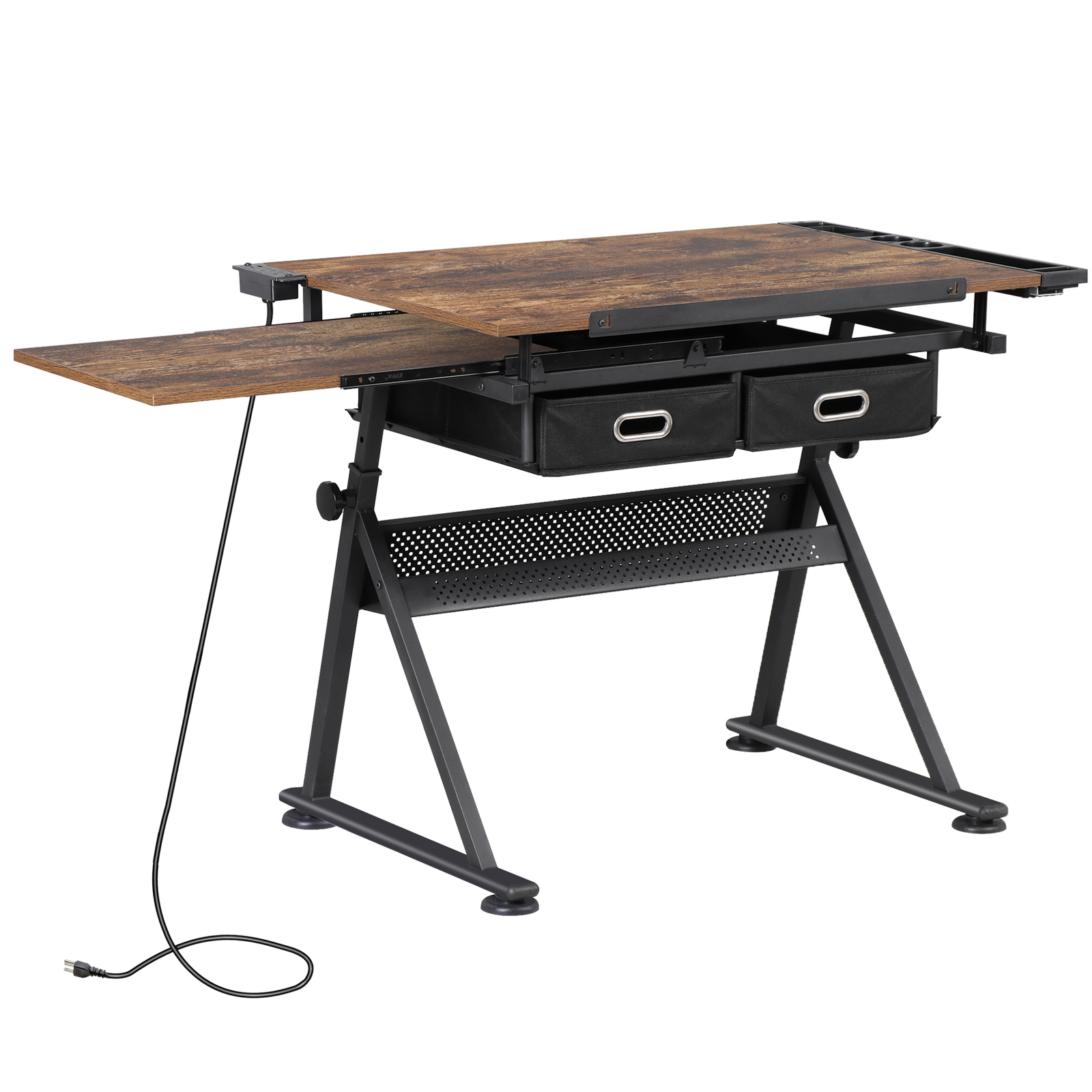 Adjustable Drafting Drawing Table Craft Tiltable Tabletop with Stool & Outlet