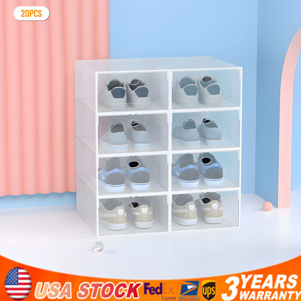 Stackable Shoe Storage Box Durable Plastic Sneaker Display Case Organizer 20pcs