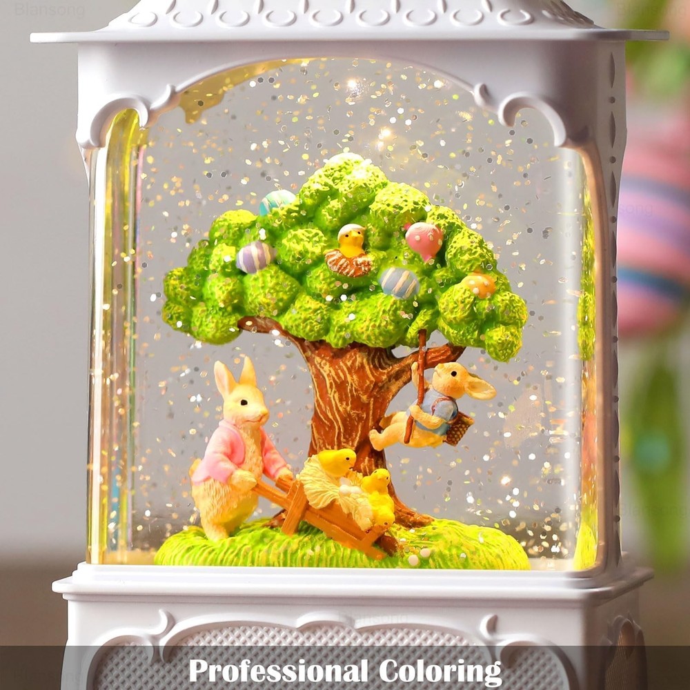 Easter Snow Globe Lantern Bunny Tree with Timer, USB and Battery Powered, Eas...