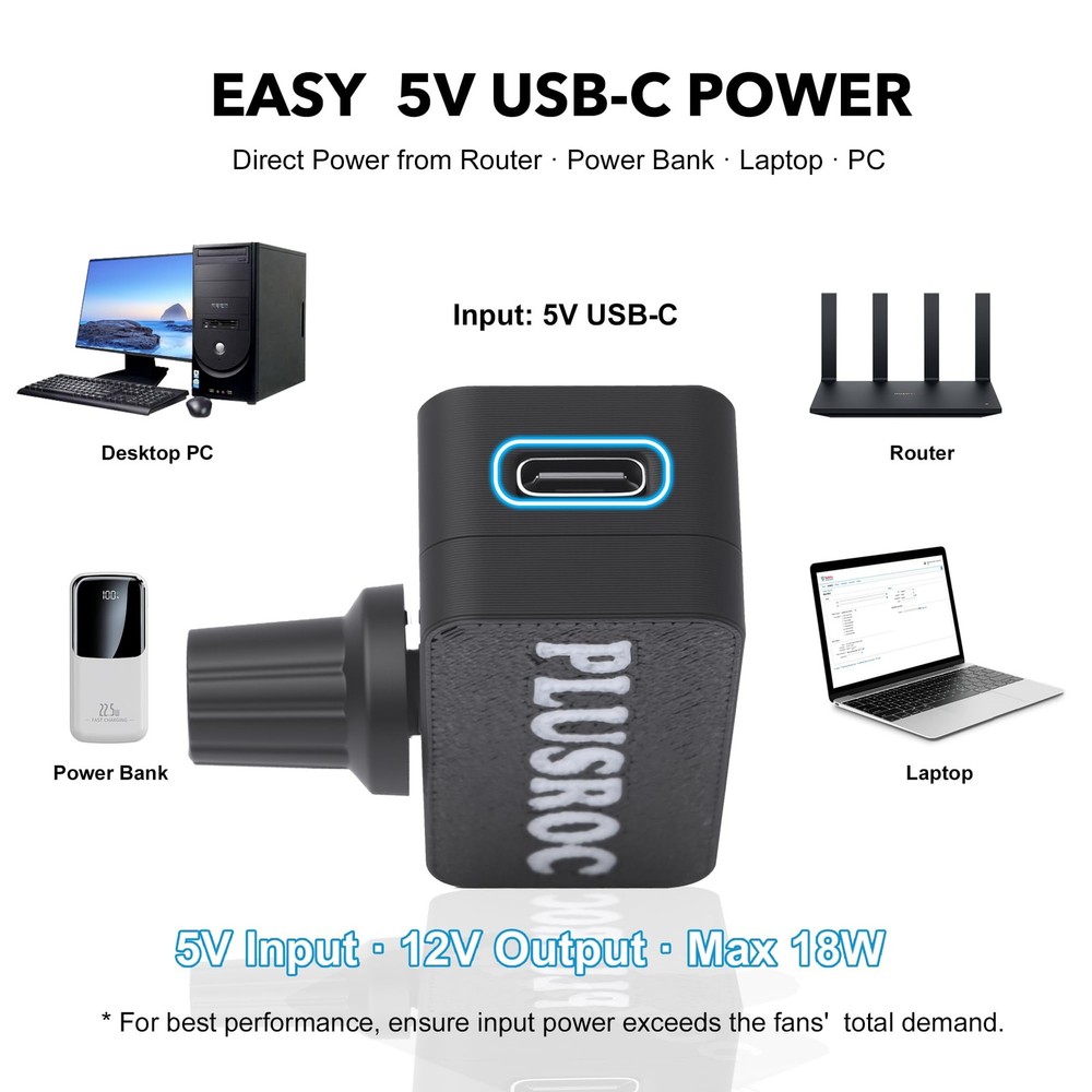 PlusRoc 12V PWM PC Fan Controller Pro with USB Type-C Power Cable & black