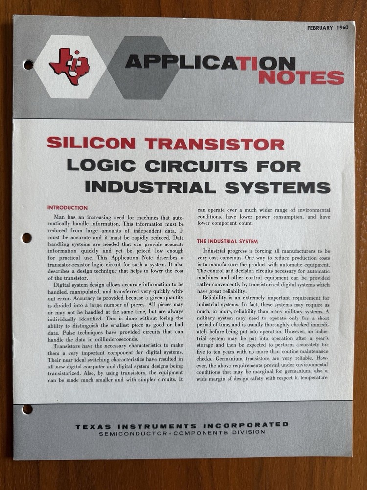 1960 Silicon Transistor Logic Circuits Notes From Texas Instruments RARE