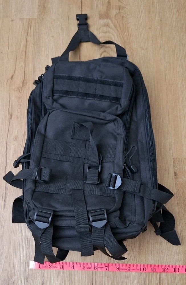 Military Tactical Black Backpack Pockets