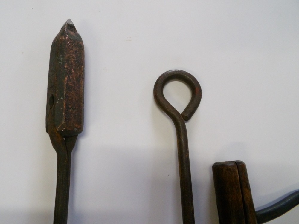Antique Blacksmith Tools, Hooks, Knife Sharpener, Etc
