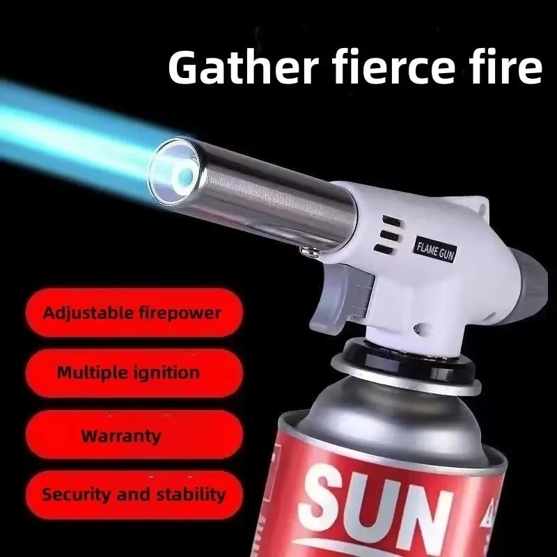 Outdoor Butane Gas Torch Burner Adjustable Flame for Camping Cooking BBQ Baking