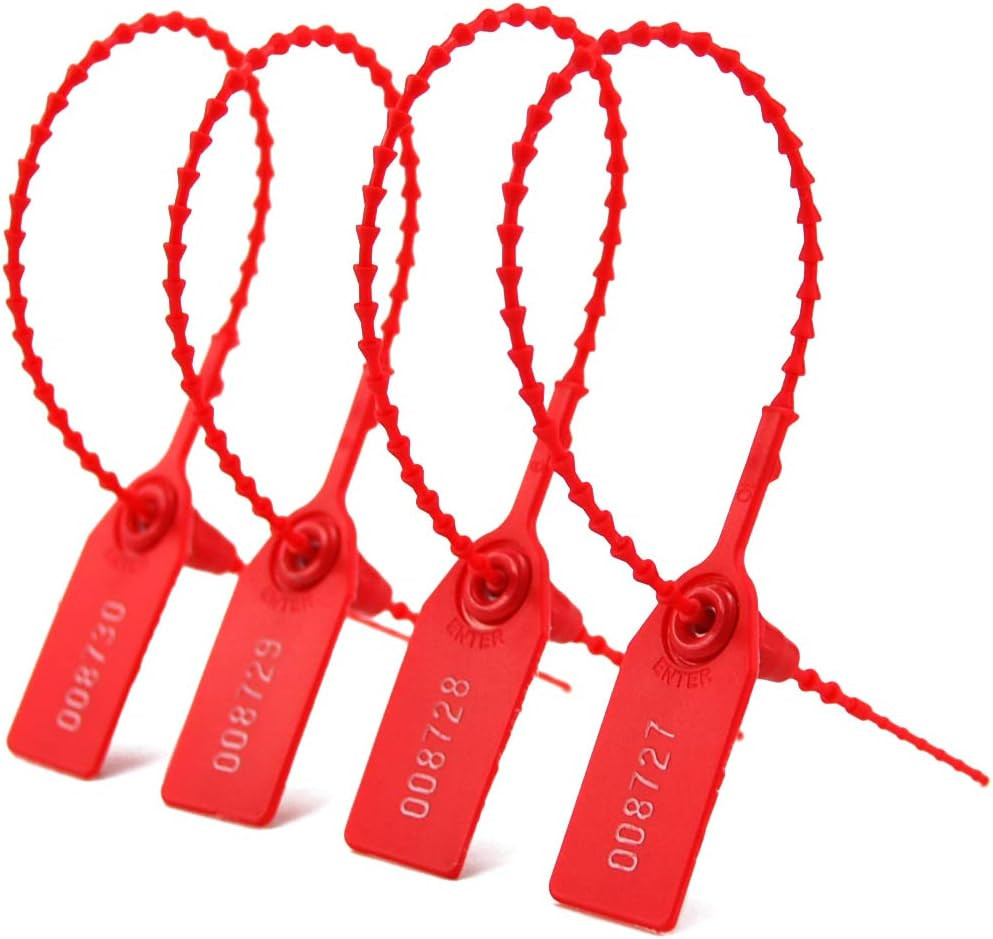 100 Plastic Tamper Seals, Numbered Zip Ties for Fire Extinguisher Pull Tite Secu