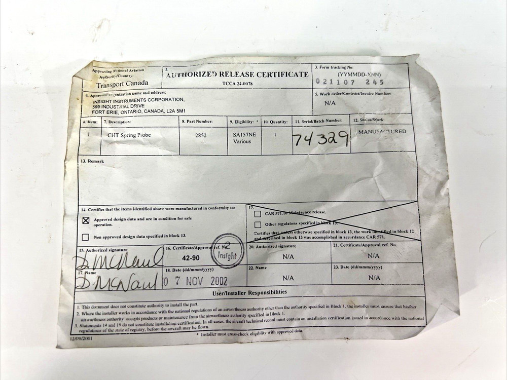 Gem System CHT Spring Probe #2852 Aircraft