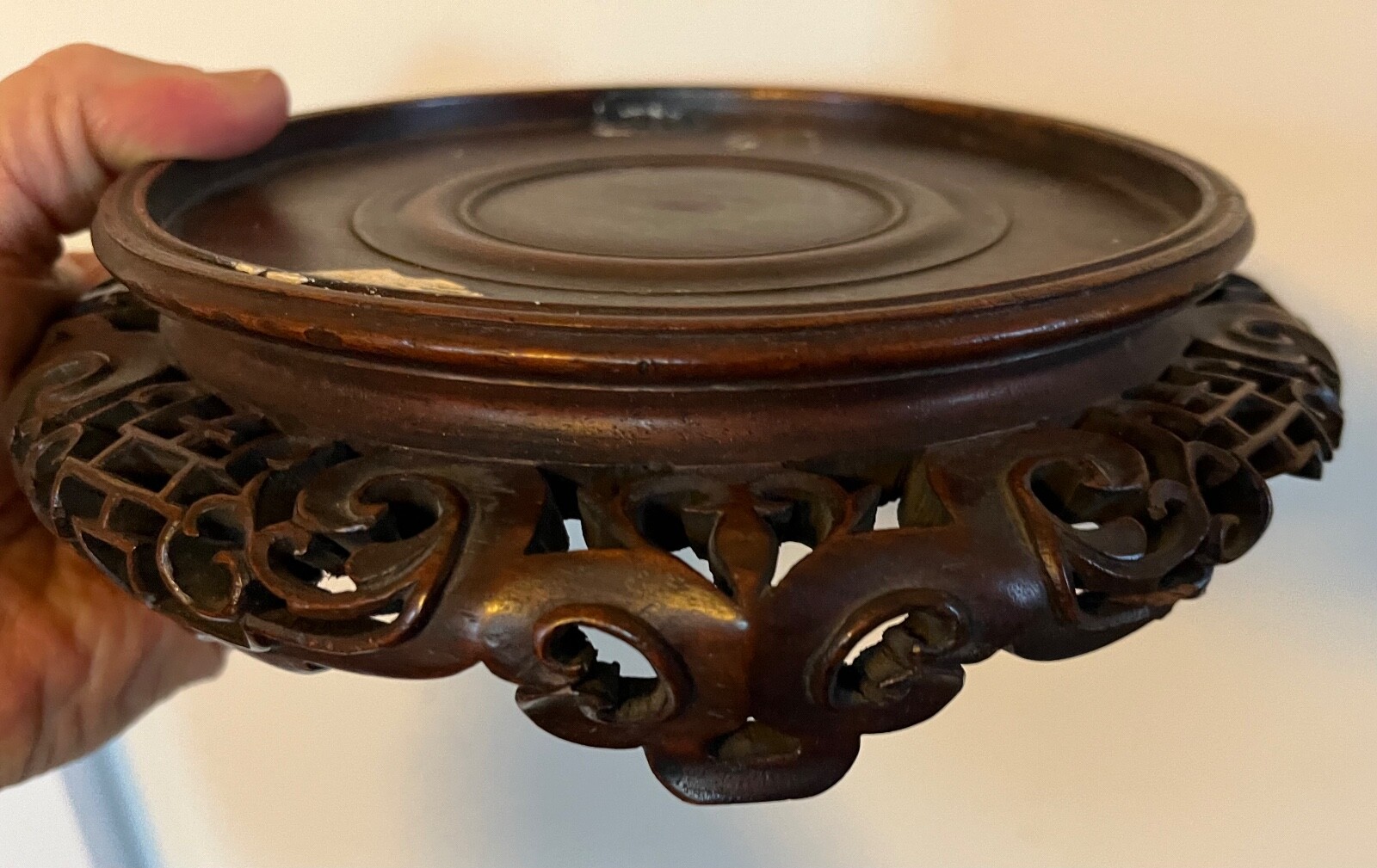 Chinese Carved Wood Display Stand for Kangxi Porcelain Vase or Lamp Base Censer