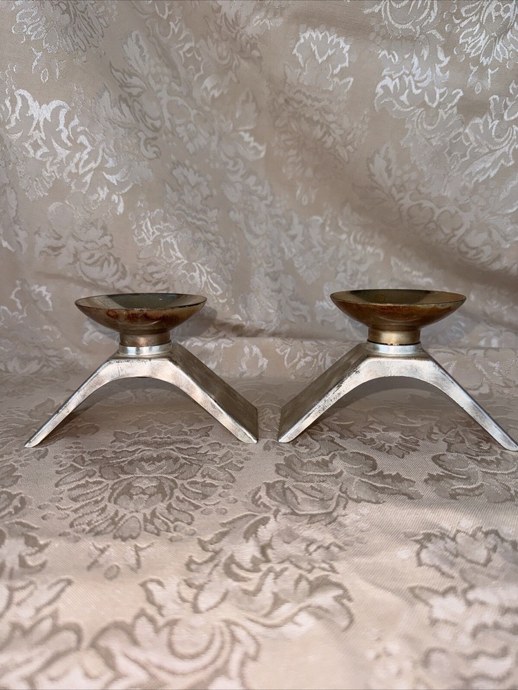 1960s WMF IKORA Silver Plate E.P. Brass Candle Holders Germany 3" #4847