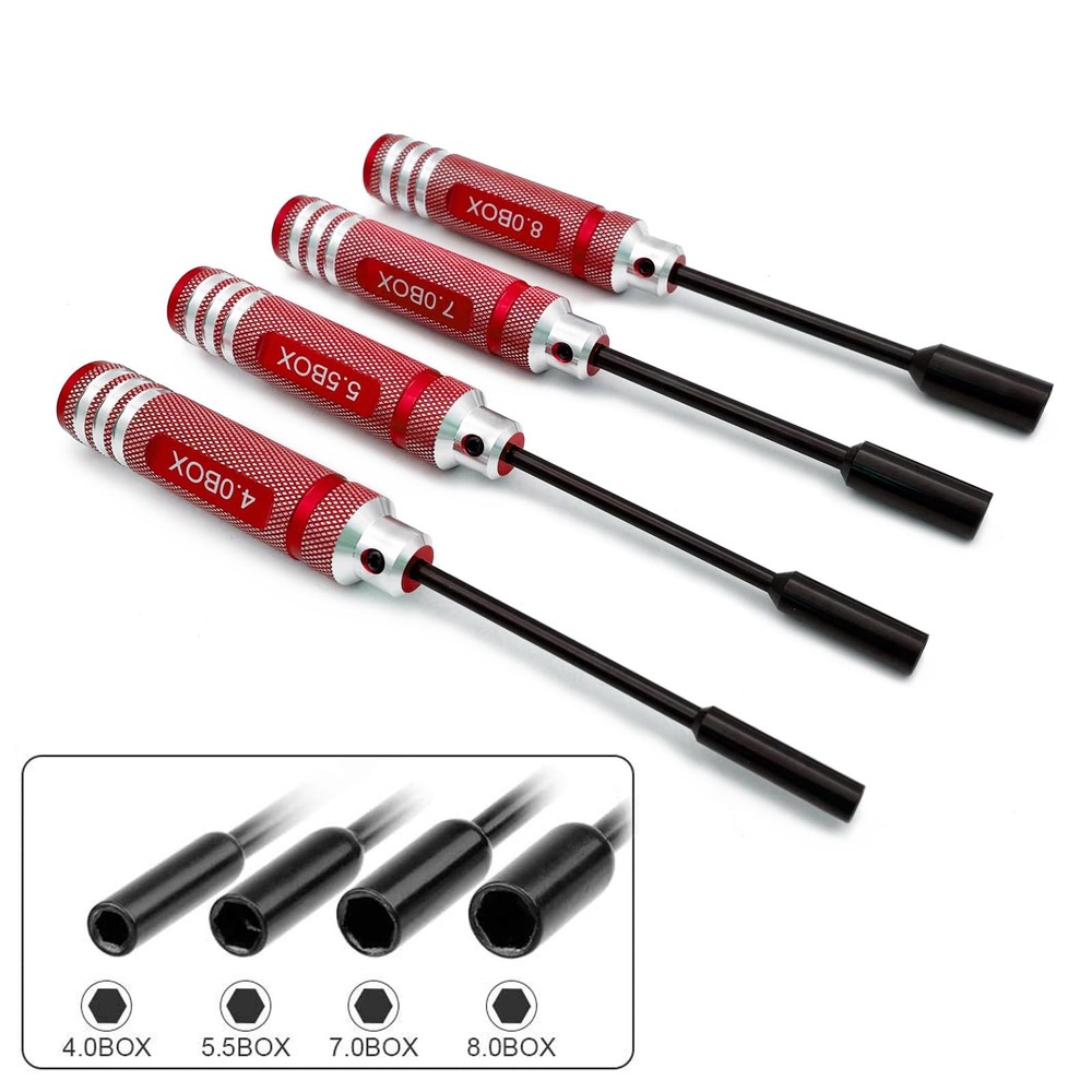 Ismosm 4Pcs Nut Driver Set RC Tool Hex for Vehicle Red