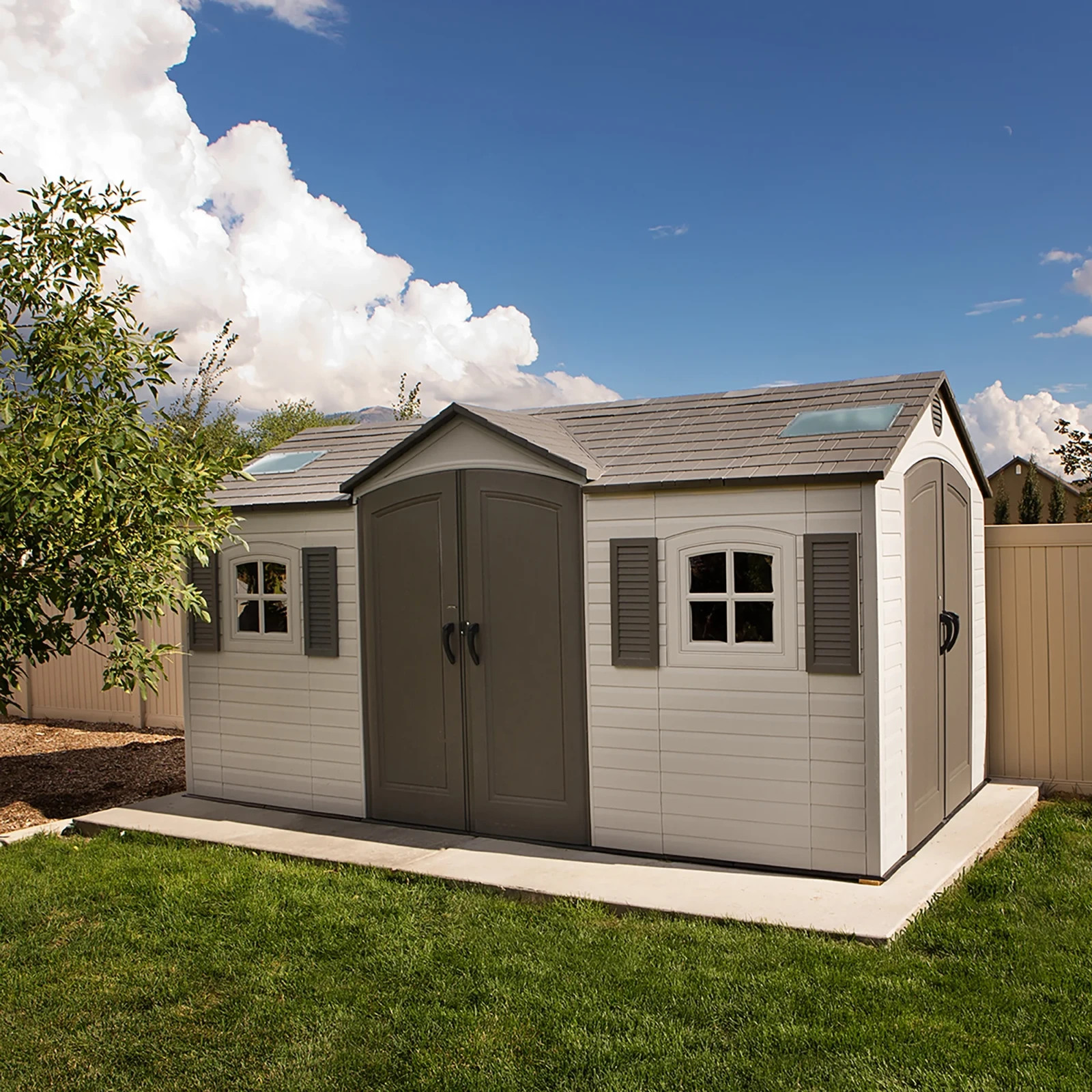 Lifetime Polyethylene Outdoor Storage Shed, 106.5 Sq. ft., 15' x 8', Two Double