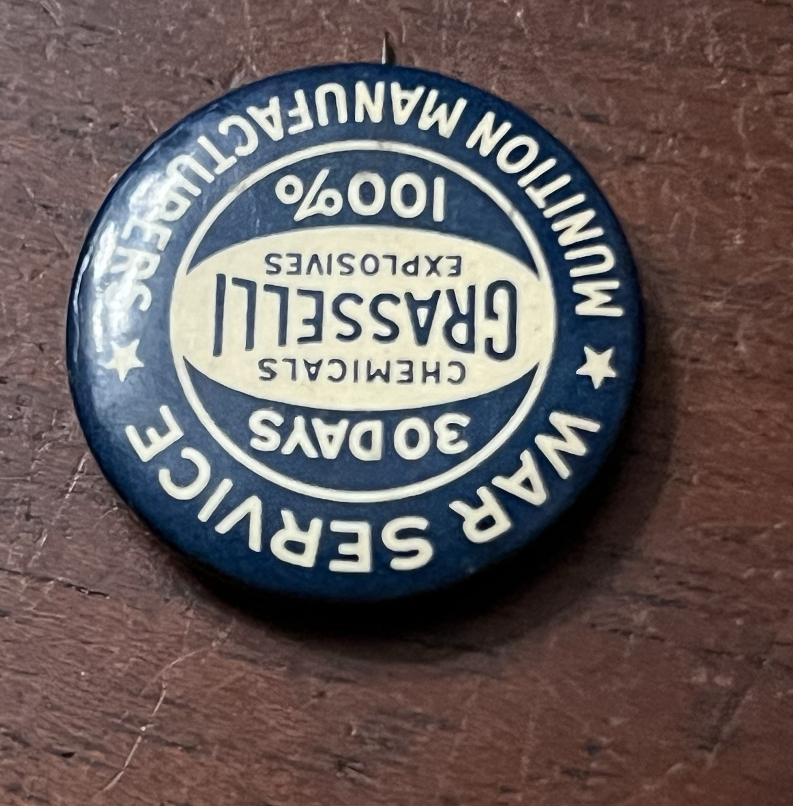 c1918,War Service, Munition Manufacturers, Pinback Button, Grasselli Explosives,