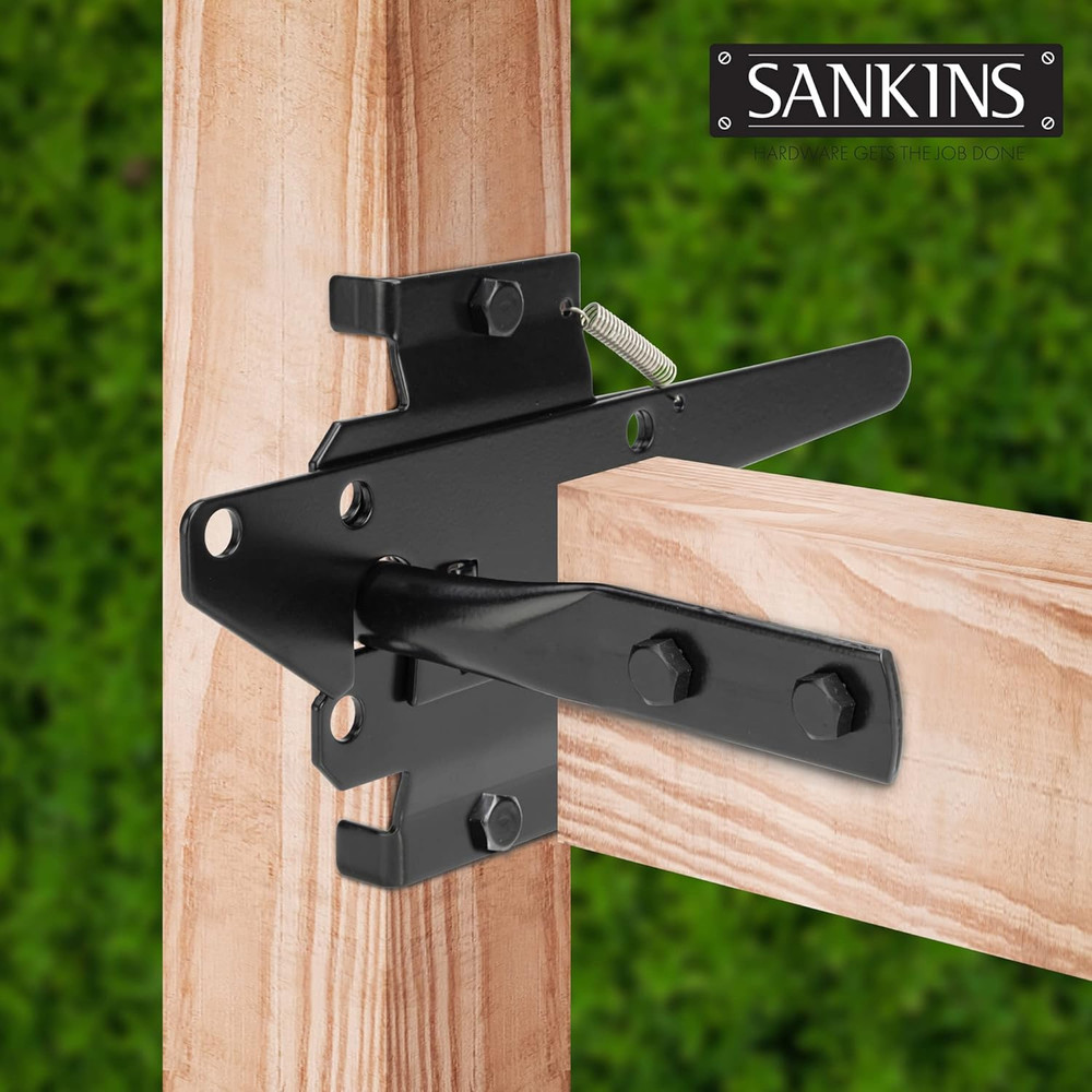 Self-Locking Gate Latch Heavy Duty for Wooden Fence, Post Mount Automatic Gravit