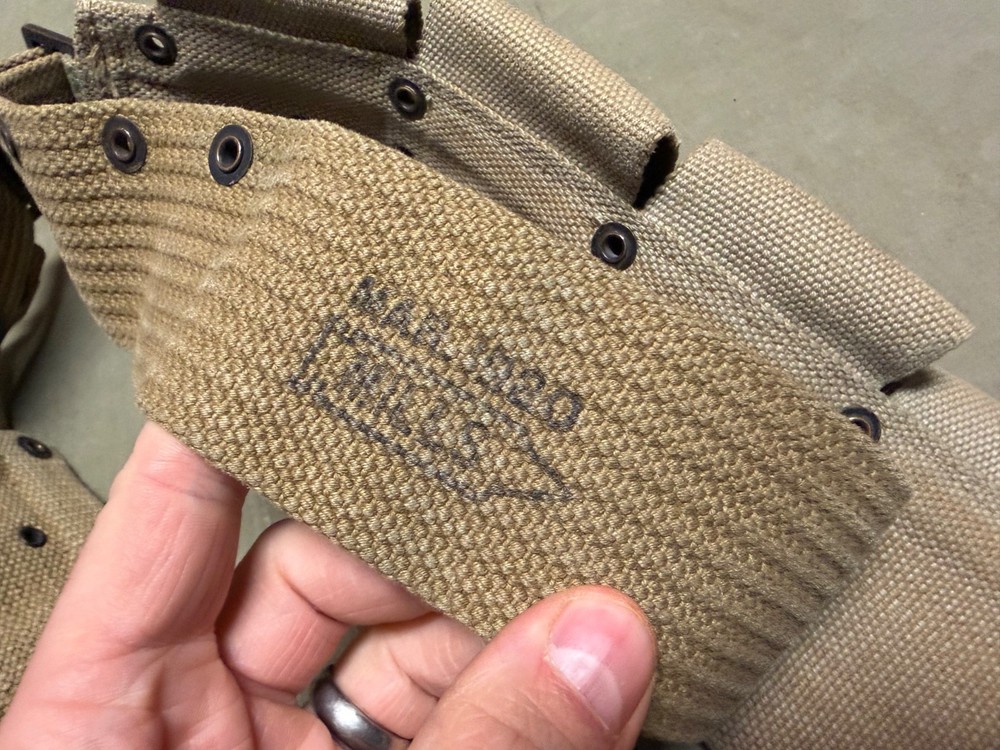 ORIGINAL WWI WWII US ARMY M1910 INFANTRY FIELD 10 POCKET AMMO BELT-MILLS, 1920