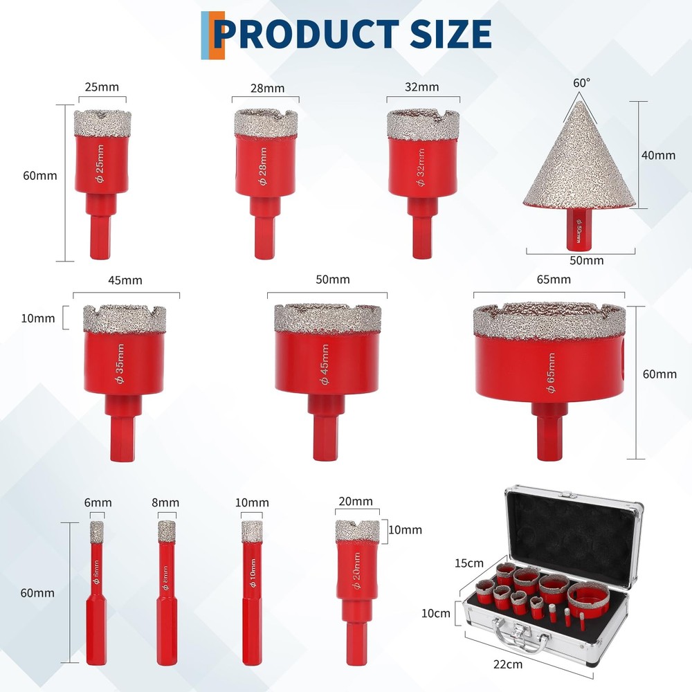 Diamond Hole Saw Kit with Chamfer Drill Bit – Evacuate Brazed Core Drill Bits