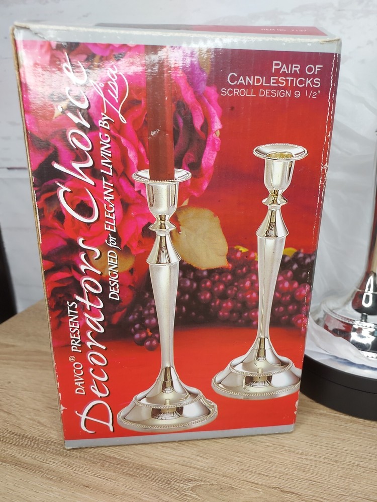 Davco Silverplate Taper Candle Candlesticks Elegant Scroll Design Table Decor