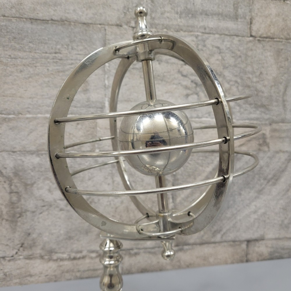 Silver Lacquered Metal Rotating World Globe 11" Desktop