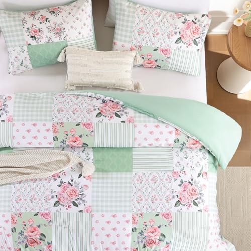 Comforter Set - Spring Floral Comforter Size Patchwork Flower Cozy Twin Green