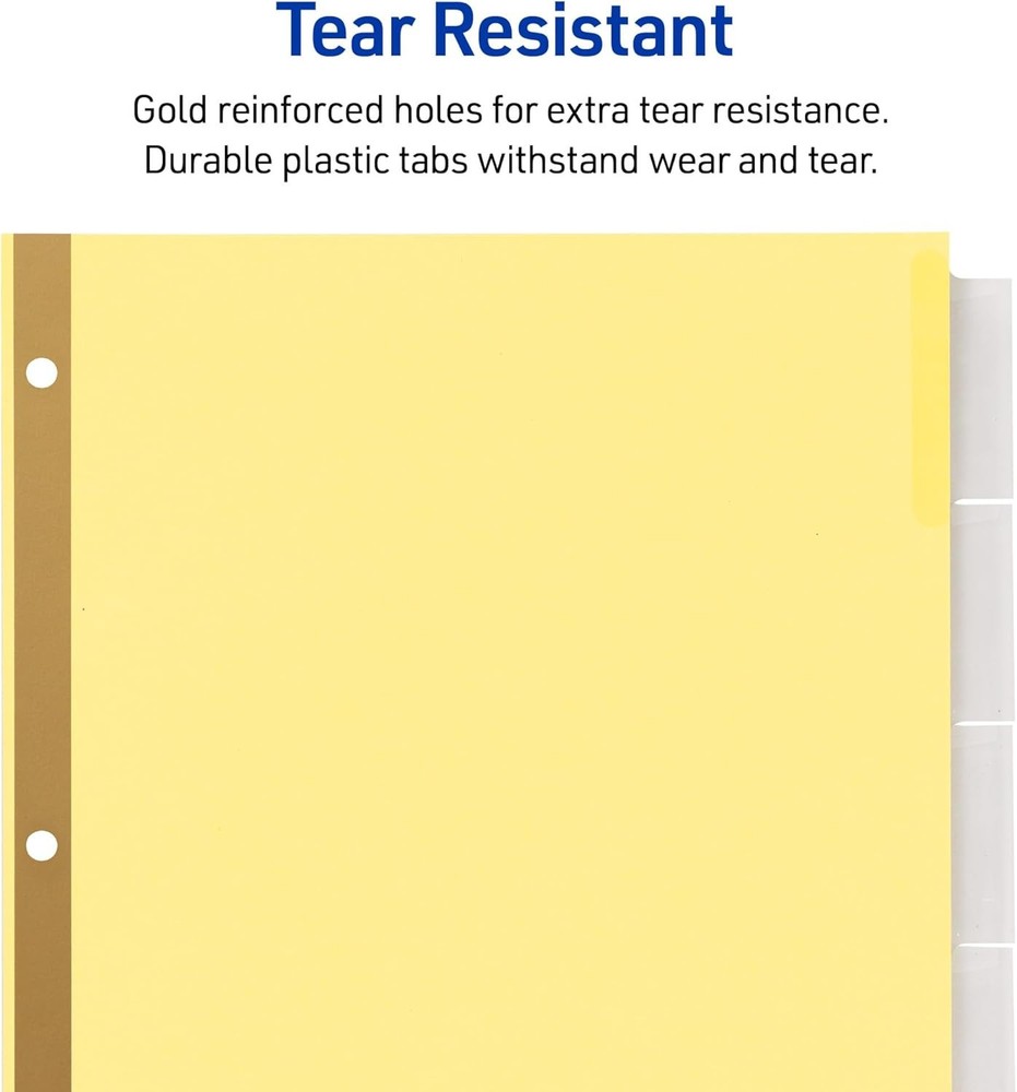 Avery Insertable Dividers for 3 Ring Binder, 5-Tab Set, Clear Big Tabs, Buff Pap