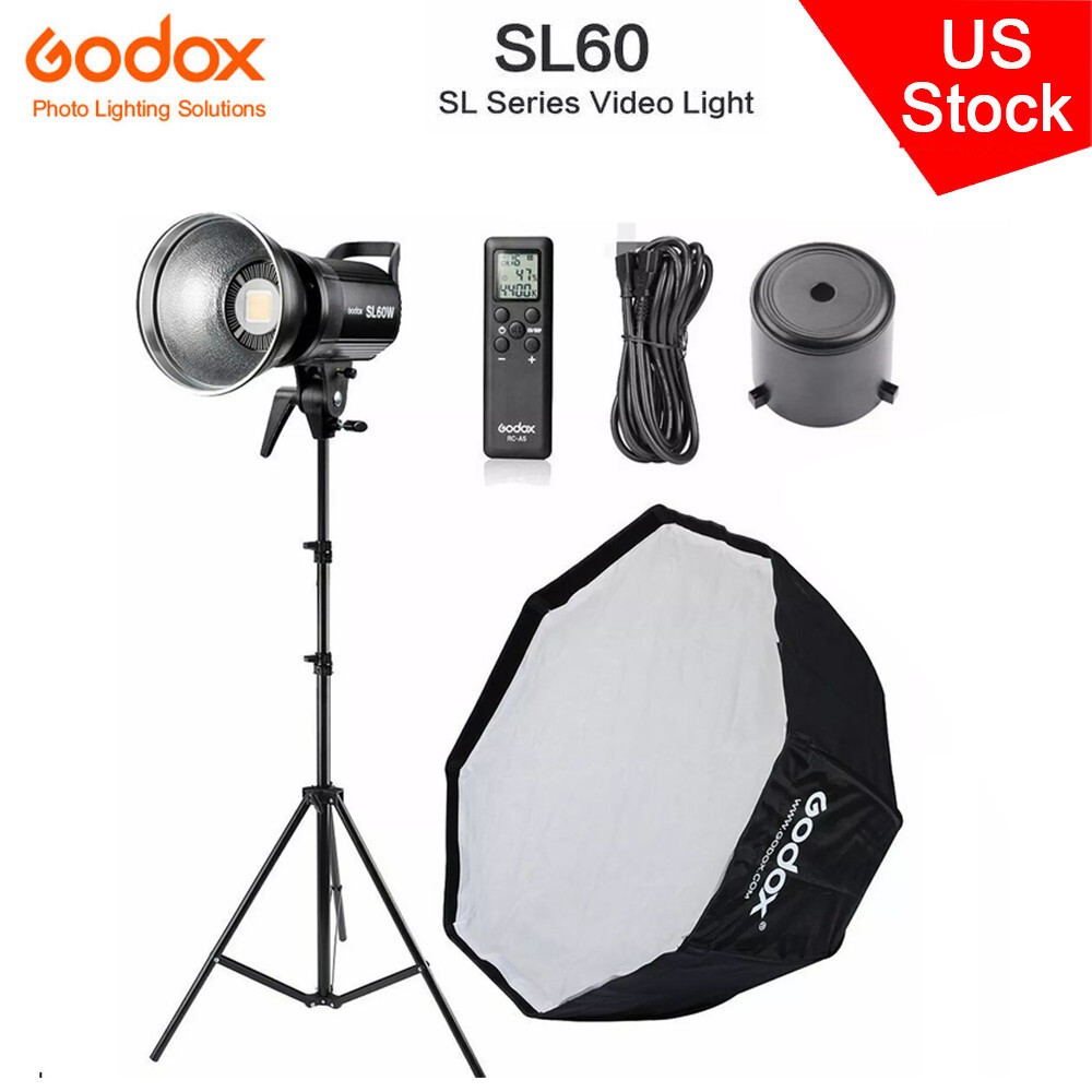 US Godox SL-60W 5600K Studio LED Video Light+80cm Octagon Umbrella Softbox Stand