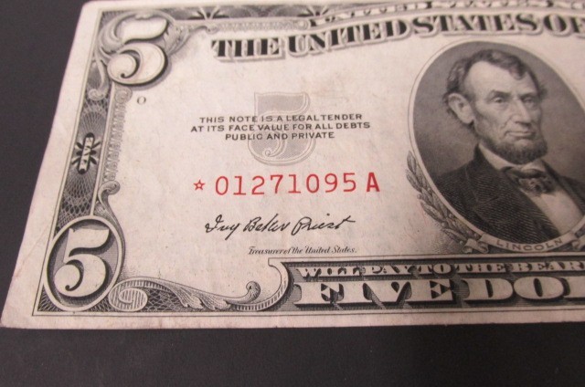 1953 $5 Red Seal And Red Star Five Dollar Bill United States Note