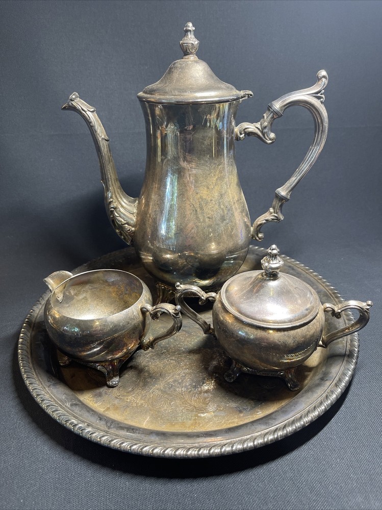 WM Rogers Silverplate POLISHED Coffee/Tea Service Set Pot/Creamer/Sugar/Tray
