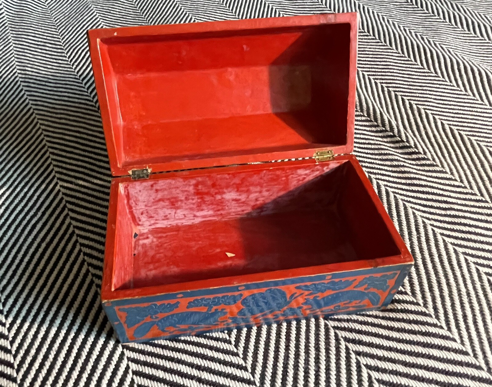 Large Antique Olinala Lacquered Wooden Box Chest Handmade Guerrero Mexico