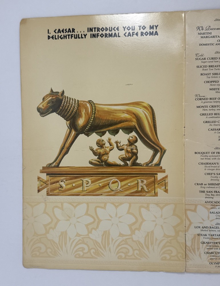 Vintage Caesars Palace Cafe Roma Menu